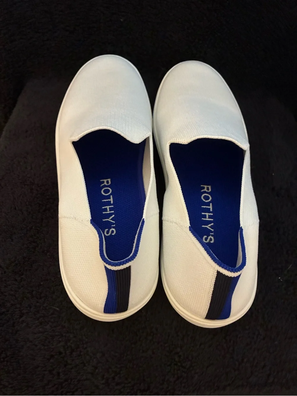 Rothy's White Slip-On Loafers with Blue Insole